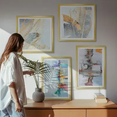 Abstrakte malerikompositioner billedsæt med ramme