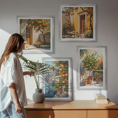 Malede citruslandskaber billedsæt med ramme