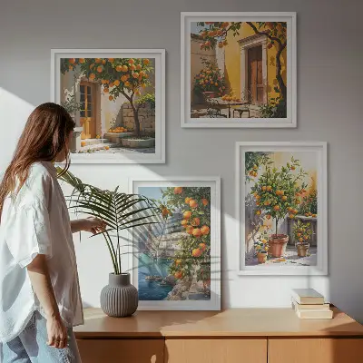 Malede citruslandskaber billedsæt med ramme