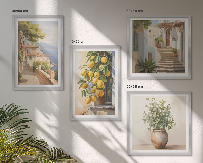 Billedvæg over sofa Blomster i en vase, et hav af citroner