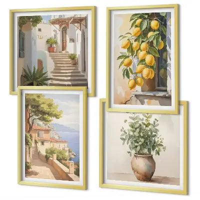 Billedvæg over sofa med motivet Blomster i en vase og et hav af citroner