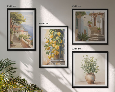 Billedvæg over sofa Blomster i en vase, et hav af citroner
