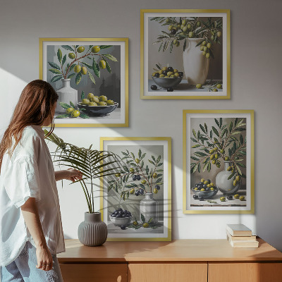 Billedsæt med ramme Oliven i keramisk grå