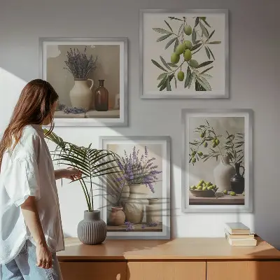 Blomster i vaser vægdekoration billedvæg til ophæng over sofa