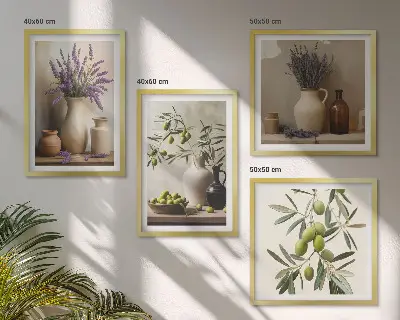 Blomster i vaser vægdekoration billedvæg til ophæng over sofa