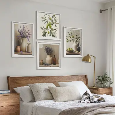 Blomster i vaser vægdekoration billedvæg til ophæng over sofa