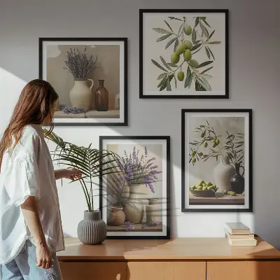 Blomster i vaser vægdekoration billedvæg til ophæng over sofa