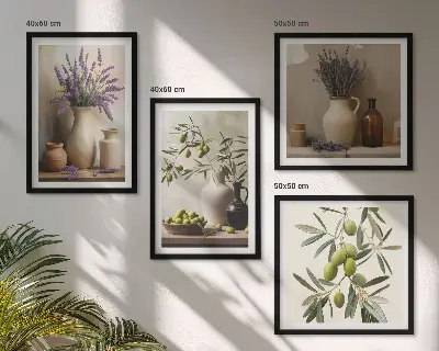 Blomster i vaser vægdekoration billedvæg til ophæng over sofa