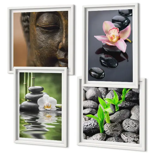 Fredfyldt Zen Blomst Buddha komposition billedsæt med ramme