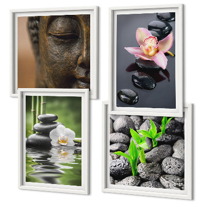 Billedsæt med ramme Fredfyldt Zen Blomst Buddha Komposition