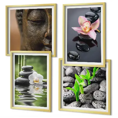 Fredfyldt Zen Blomst Buddha komposition billedsæt med ramme