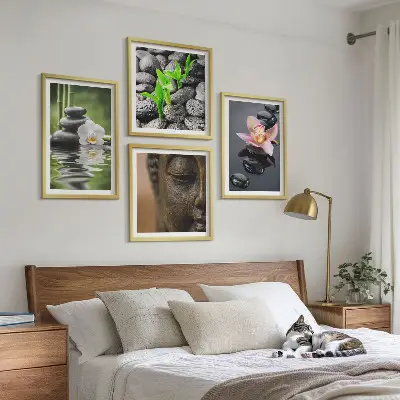 Fredfyldt Zen Blomst Buddha komposition billedsæt med ramme