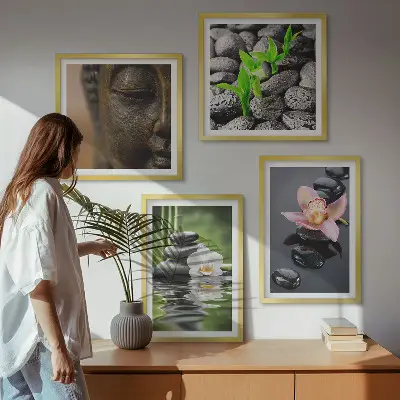 Fredfyldt Zen Blomst Buddha komposition billedsæt med ramme