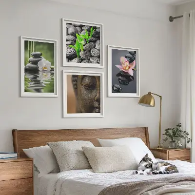 Fredfyldt Zen Blomst Buddha komposition billedsæt med ramme