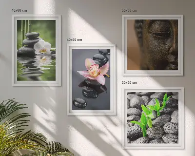 Fredfyldt Zen Blomst Buddha komposition billedsæt med ramme