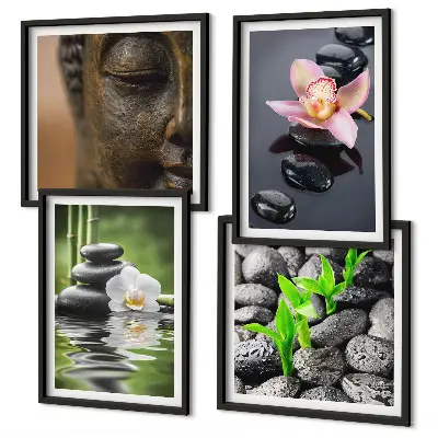 Fredfyldt Zen Blomst Buddha komposition billedsæt med ramme