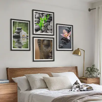 Fredfyldt Zen Blomst Buddha komposition billedsæt med ramme
