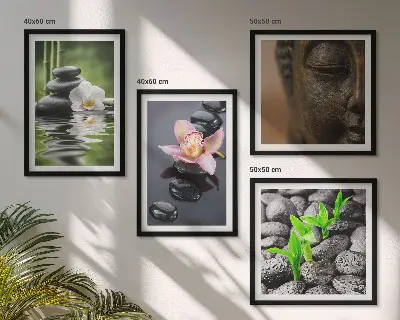Fredfyldt Zen Blomst Buddha komposition billedsæt med ramme