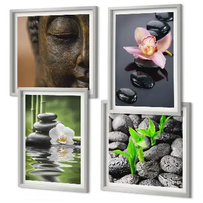 Fredfyldt Zen Blomst Buddha komposition billedsæt med ramme