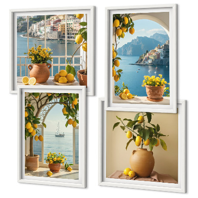 Billedvæg over sofa Havby citroner blomster