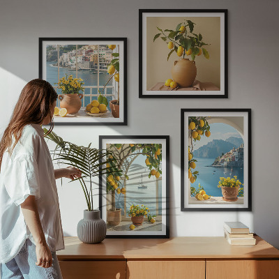 Billedvæg over sofa Havby citroner blomster