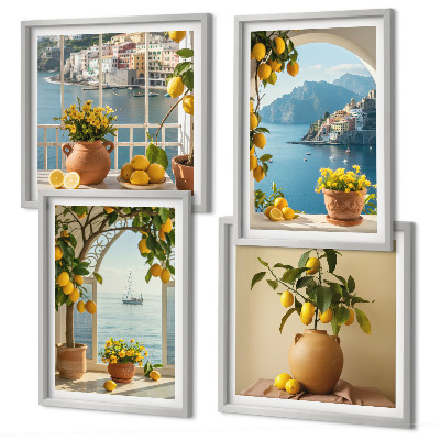 Billedvæg over sofa Havby citroner blomster