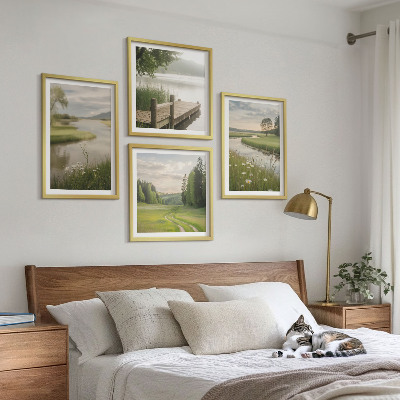 Billedvæg over sofa Sommerlandskaber flodeng