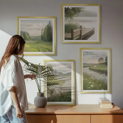 Sommerlandskaber flodeng billedvæg til over sofaen