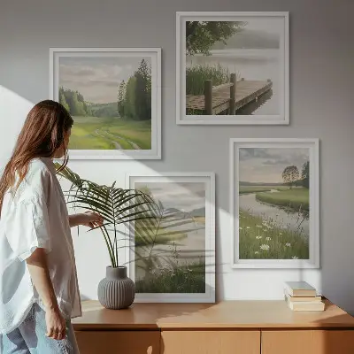 Sommerlandskaber flodeng billedvæg til over sofaen