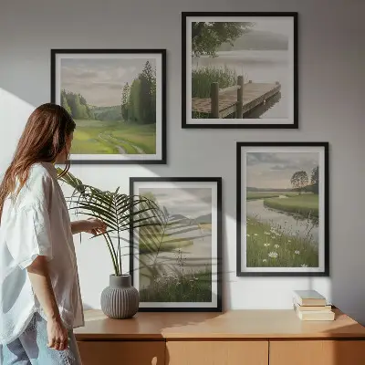 Sommerlandskaber flodeng billedvæg til over sofaen