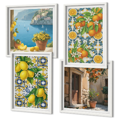 Billedsæt med ramme Citroner, blomster, appelsiner, Italien