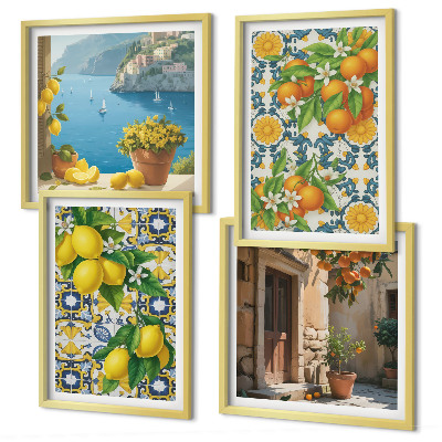 Billedsæt med ramme Citroner, blomster, appelsiner, Italien