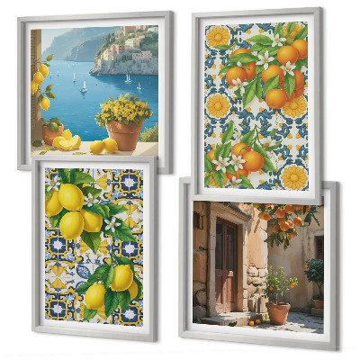 Billedsæt med ramme Citroner, blomster, appelsiner, Italien