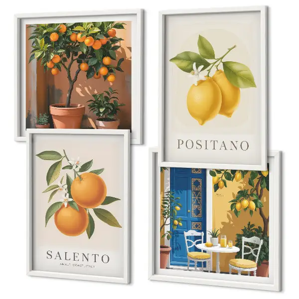 Amalfi citroner og appelsiner billedsæt med ramme