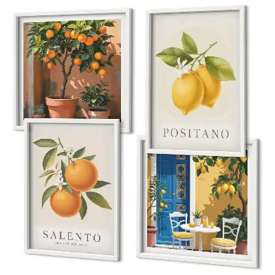 Amalfi citroner og appelsiner billedsæt med ramme