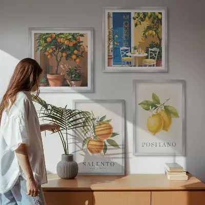 Amalfi citroner og appelsiner billedsæt med ramme