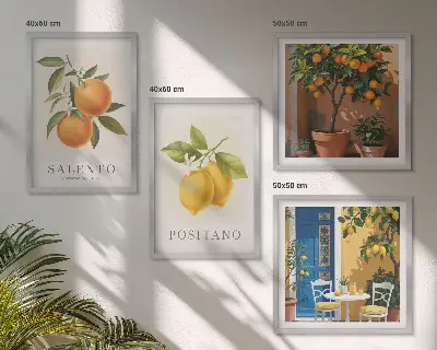 Amalfi citroner og appelsiner billedsæt med ramme