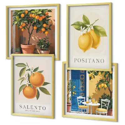 Amalfi citroner og appelsiner billedsæt med ramme