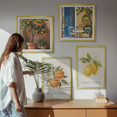 Amalfi citroner og appelsiner billedsæt med ramme