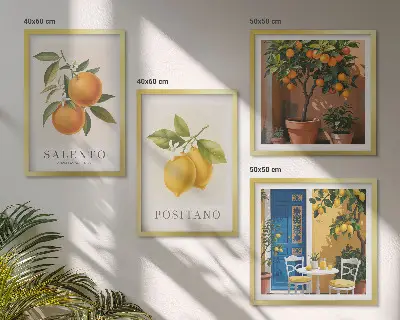 Amalfi citroner og appelsiner billedsæt med ramme