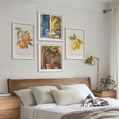 Amalfi citroner og appelsiner billedsæt med ramme