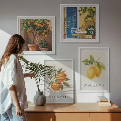 Amalfi citroner og appelsiner billedsæt med ramme