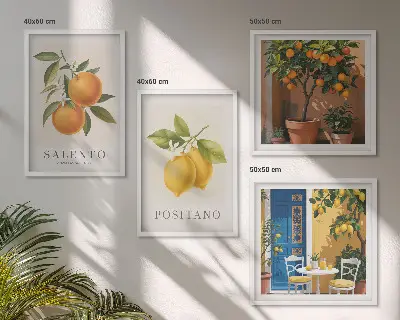 Amalfi citroner og appelsiner billedsæt med ramme