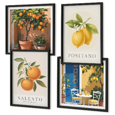 Amalfi citroner og appelsiner billedsæt med ramme