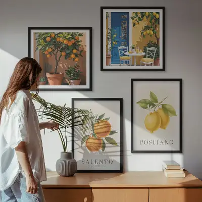 Amalfi citroner og appelsiner billedsæt med ramme