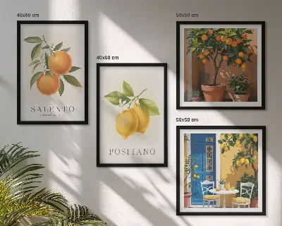 Amalfi citroner og appelsiner billedsæt med ramme
