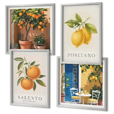 Amalfi citroner og appelsiner billedsæt med ramme