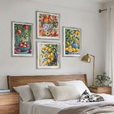 Frugtkompositioner billedvæg til ophæng over sofa