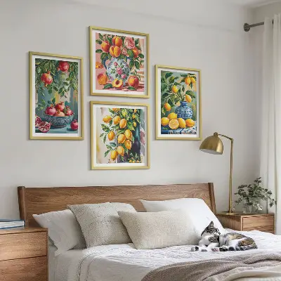 Frugtkompositioner billedvæg til ophæng over sofa