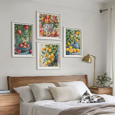 Frugtkompositioner billedvæg til ophæng over sofa